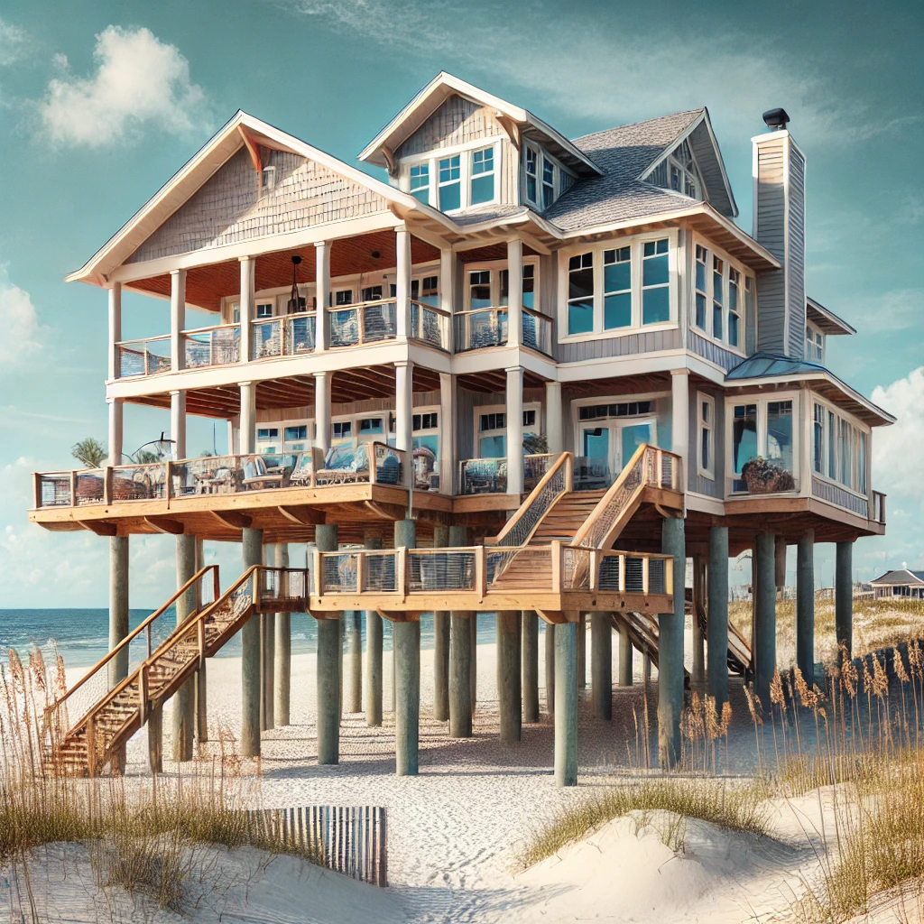 Raised beach home on pilings